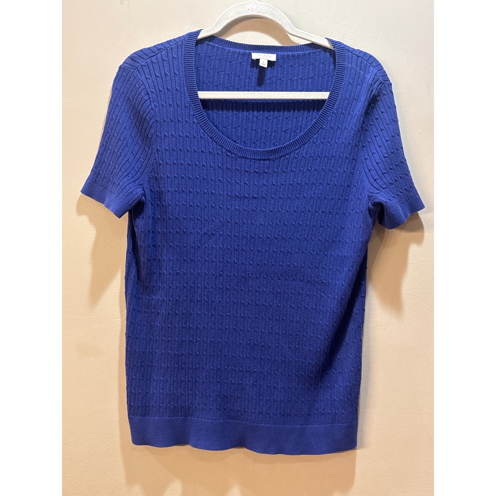 Talbots Woman Purple/Blue Cable Knit Short Sleeve Cotton Sweater Scoop Neck X